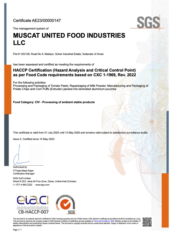 Final Certifcate- Muscat United-HACCP2022-Surv2+ESG (2025-2026) (2)