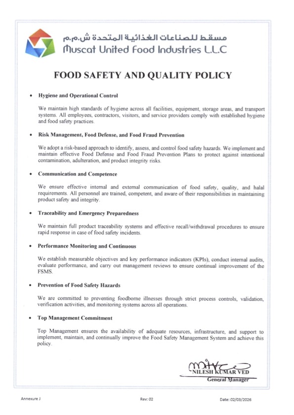 Food safety and Quality Policy 2